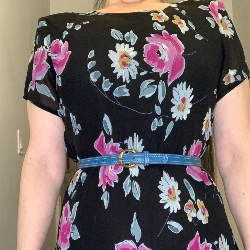 Vintage thin blue belt with double white stitches  waist belt dress belt Waist 2